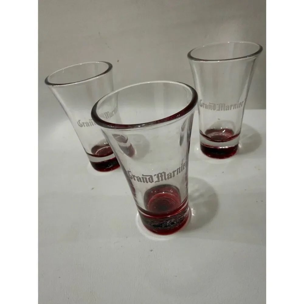Grand Marnier Shot Glasses Orange Flavored Liquer 2 Oz Each 3 1/2 In Tall Set 3